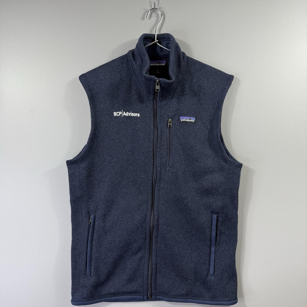 Patagonia Better Sweater Vest Mens Small Blue Full Zip Fleece Embroidered